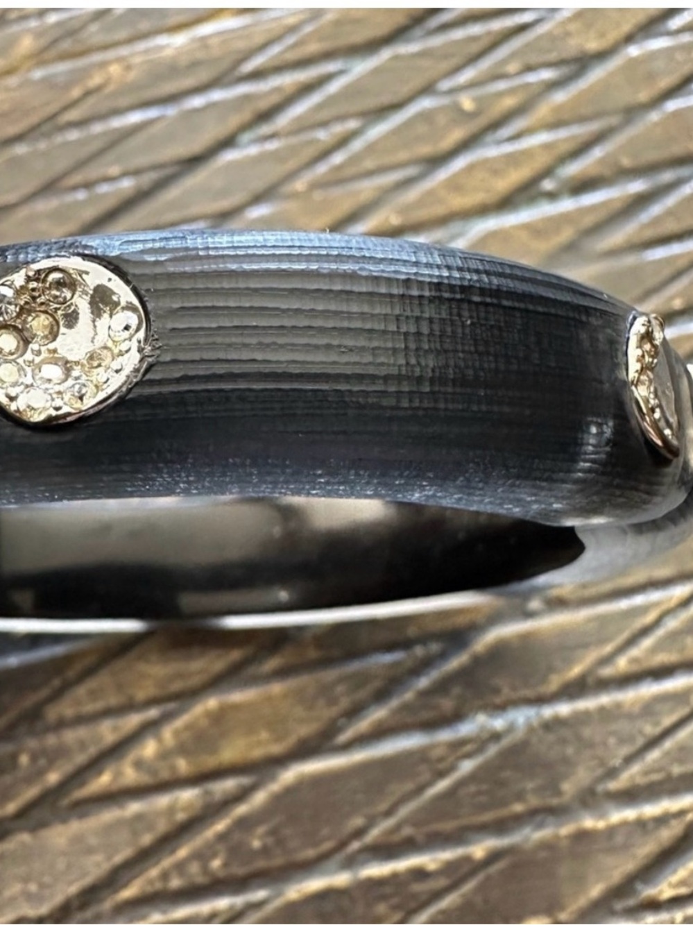 Alexis Bittar Black Resin Bangle with silver crystal Studs